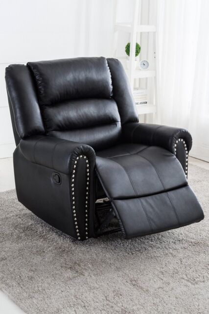 More4Homes Denver Bonded Leather Manual Recliner Stud Sofa Home Lounge Chair in Black - image 1