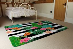 Benjamin Tate Design Tropical Plants On Black & White Stripes Rug in Natural - Size: Large - thumbnail 3