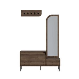Decortie 'Mila' Coat Stand Set Full-Length Mirror Shoe Cabinet 5 Hooks in Dark Brown - Size: 3 Pack - thumbnail 2
