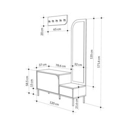Decortie 'Mila' Coat Stand Set Full-Length Mirror Shoe Cabinet 5 Hooks in Dark Brown - Size: 3 Pack - thumbnail 6