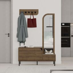 Decortie 'Mila' Coat Stand Set Full-Length Mirror Shoe Cabinet 5 Hooks in Dark Brown - Size: 3 Pack - thumbnail 5