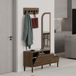 Decortie 'Mila' Coat Stand Set Full-Length Mirror Shoe Cabinet 5 Hooks in Dark Brown - Size: 3 Pack - thumbnail 4