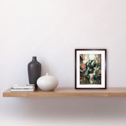 Artery8 Wall Art Print Mecha Robot in City Street Anime Sci-Fi Artwork Red Green Giant Humanoid Machine Fantasy Science Fiction Artwork Framed 9X7 - thumbnail 2