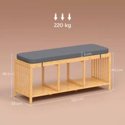 HOMCOM Shoe Rack with Seat, Bamboo Storage Bench, Natural Wood Finish - thumbnail 3