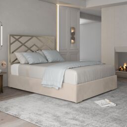 KDMD George Upholstered Soft Velvet Metal Designer Bed Frame in Cream - Size: Single - thumbnail 2