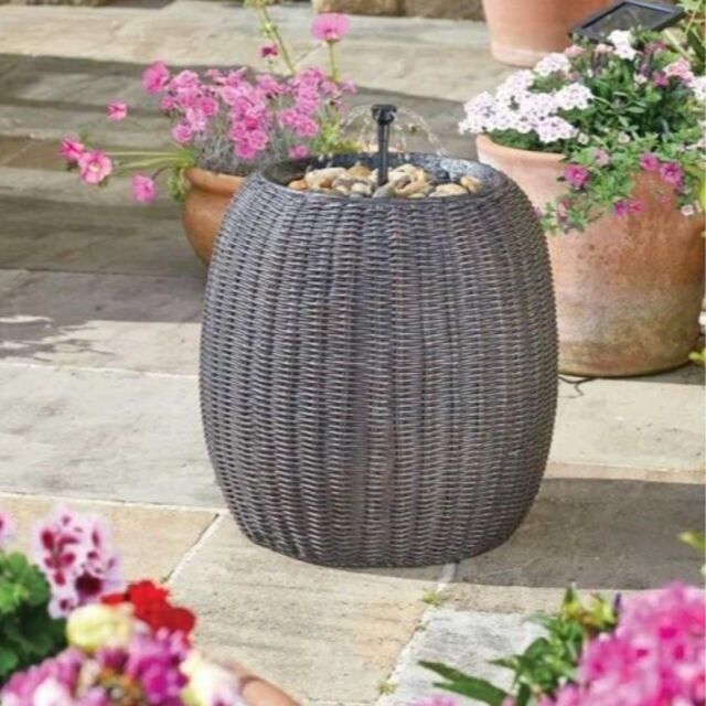 Marco Paul 43cm Grey Rattan Bowl with Pebbles Solar Water Fountain - image 1