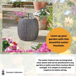 Marco Paul 43cm Grey Rattan Bowl with Pebbles Solar Water Fountain - thumbnail 3