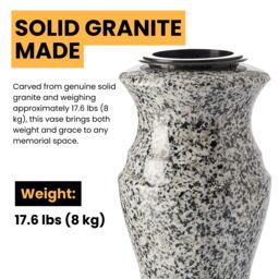 Novecrafto Granite Memorial Vase for Flowers - Solid Stone for Cemetery or Garden in Grey - thumbnail 6