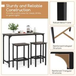 "KORVIXA 47.5"" Counter-Height Kitchen Table & 2 Bar Stools in Dark Grey - Size: 100 cm x 100 cm" - thumbnail 4