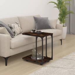 Berkfield Home Side Table with Wheels Smoked Oak 50x35x55.5cm Engineered Wood in Brown - Size: 50x35x55.5 cm - thumbnail 1