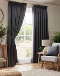 Luxury Living Adi Lined Pencil Pleat Curtains in Charcoal - Size: 117 cm width x 183 cm drop