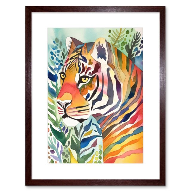 "Artery8 Wall Art Print The Hidden Tiger Folk Artwork Framed 9X7 Inch in Brown - Size: W7"" x H9""" - image 1