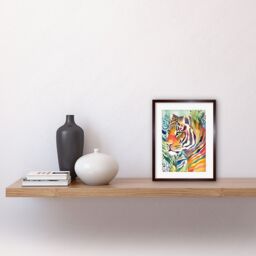 "Artery8 Wall Art Print The Hidden Tiger Folk Artwork Framed 9X7 Inch in Brown - Size: W7"" x H9""" - thumbnail 2
