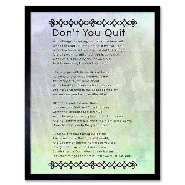 "Artery8 Wall Art Print Don't You Quit Poem Blue Green Watercolour Motivation Typography Quote Art Framed - Size: W12"" x H16""" - image 1