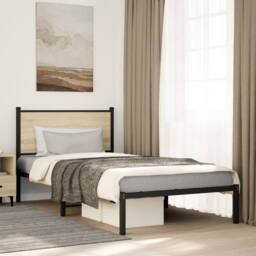 Berkfield Home Metal Bed Frame without Mattress Sonoma Oak 100x200 cm in Brown - thumbnail 2