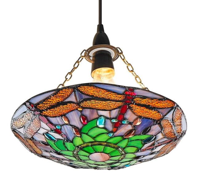 Happy Homewares Traditional Multi-Coloured Dragonfly Tiffany Glass Pendant Shade - image 1