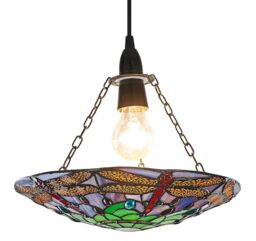 Happy Homewares Traditional Multi-Coloured Dragonfly Tiffany Glass Pendant Shade - thumbnail 4