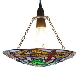 Happy Homewares Traditional Multi-Coloured Dragonfly Tiffany Glass Pendant Shade - thumbnail 2