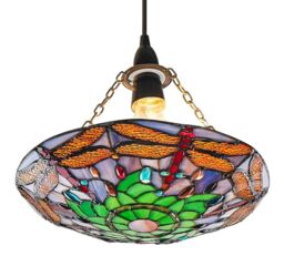 Happy Homewares Traditional Multi-Coloured Dragonfly Tiffany Glass Pendant Shade - thumbnail 1
