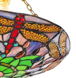 Happy Homewares Traditional Multi-Coloured Dragonfly Tiffany Glass Pendant Shade - thumbnail 3