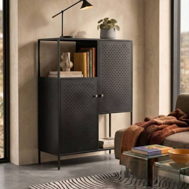 Wyld and Coco Black Powder-Coated Steel 6-Shelf Office Storage Cabinet - image 1