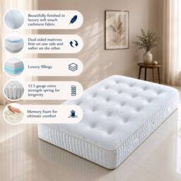 Stratus Interiors Cashmere Luxury Hybrid Spring & Foam Mattress - Medium Firm in White - Size: King - thumbnail 2