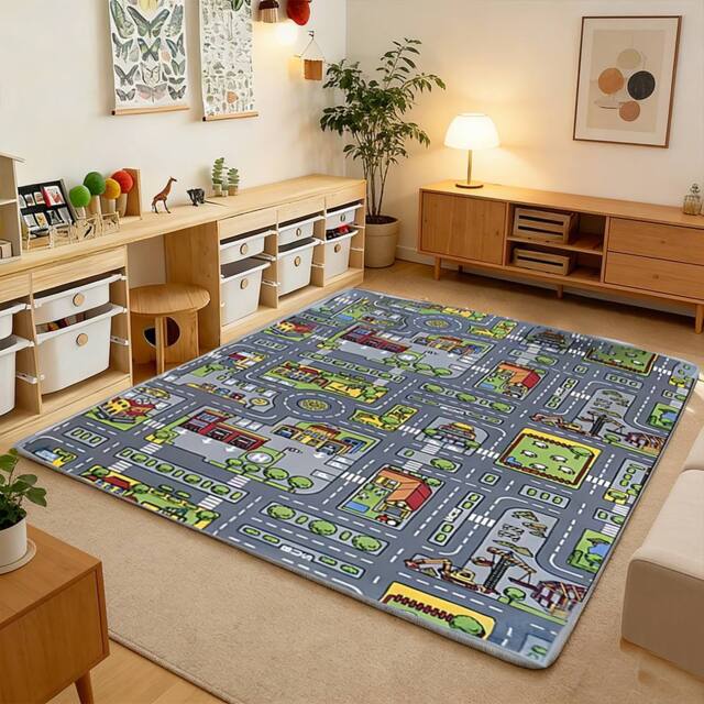 Ventryn 80x120cm Kids City Road Map Play Rug Village Mat - Size: 100 cm x 180 cm - image 1