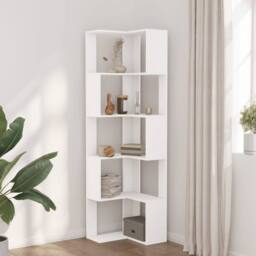 Berkfield Home Corner Bookcase 5-Tier White 50x50x179 cm Engineered Wood - Size: 50 x 50 x 179 cm - thumbnail 3