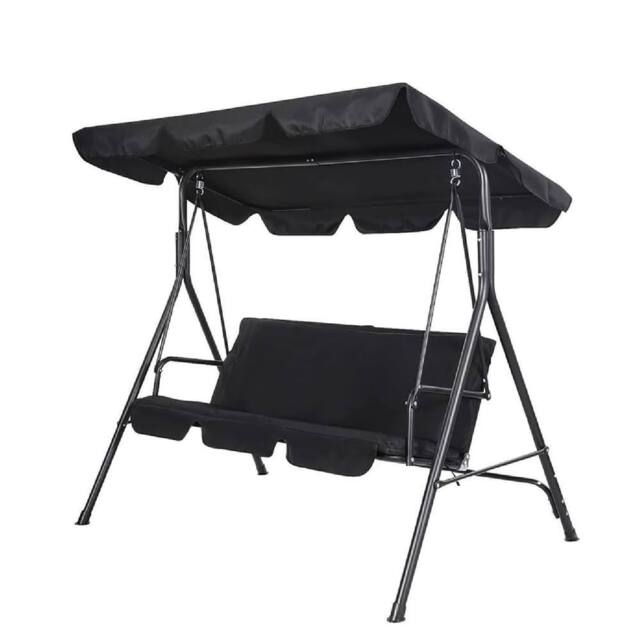 BARGAINS-GALORE 3 Seater Garden Swing Chair Black Seat Hammock Swinging Metal Seat - image 1