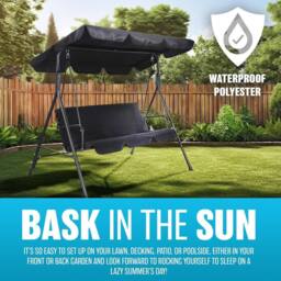 BARGAINS-GALORE 3 Seater Garden Swing Chair Black Seat Hammock Swinging Metal Seat - thumbnail 5