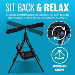 BARGAINS-GALORE 3 Seater Garden Swing Chair Black Seat Hammock Swinging Metal Seat - thumbnail 6