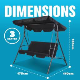 BARGAINS-GALORE 3 Seater Garden Swing Chair Black Seat Hammock Swinging Metal Seat - thumbnail 3