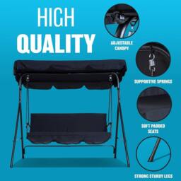 BARGAINS-GALORE 3 Seater Garden Swing Chair Black Seat Hammock Swinging Metal Seat - thumbnail 7