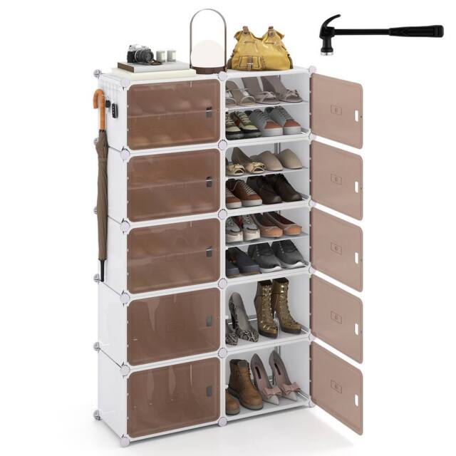 Gymax 10-Tier Plastic Shoe Cabinet 40 Pair Shoe Rack With Removable Shelves in White - image 1