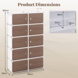 Gymax 10-Tier Plastic Shoe Cabinet 40 Pair Shoe Rack With Removable Shelves in White - thumbnail 2
