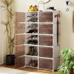 Gymax 10-Tier Plastic Shoe Cabinet 40 Pair Shoe Rack With Removable Shelves in White - thumbnail 8