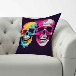 Warren Reed - Designer Pinks & Blue Happy Skeletons Cushions - Size: 33 cm x 48 cm - thumbnail 3