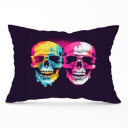 Warren Reed - Designer Pinks & Blue Happy Skeletons Cushions - Size: 33 cm x 48 cm - thumbnail 1