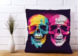 Warren Reed - Designer Pinks & Blue Happy Skeletons Cushions - Size: 33 cm x 48 cm - thumbnail 2
