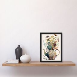 Artery8 Flower Bouquet in a Floral Pattern Ceramic Teapot Artwork Framed Wall Art Print A4 in Black - thumbnail 2