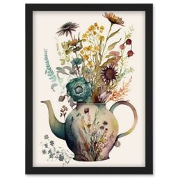 Artery8 Flower Bouquet in a Floral Pattern Ceramic Teapot Artwork Framed Wall Art Print A4 in Black - thumbnail 1
