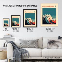 Artery8 Wall Art Print The Seaside Calls Copacabana Beach Brazil Modern Woman of the Waves Sea Siren Ocean Art Framed in Blue - Size: A4 - thumbnail 3
