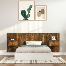 Berkfield Home Bed Headboard with Cabinets Smoked Oak Engineered Wood in Brown