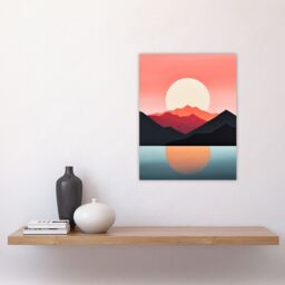 "Artery8 Reflecting Sea At Sunrise Calming Minimalist Painting Orange Glow Unframed Wall Art Print Poster Home Decor Premium - Size: W12"" x H16""" - thumbnail 4