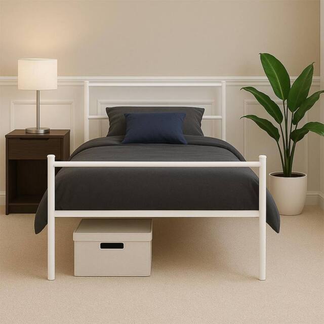 House of Home Single Metal Bed Extra Strong Frame Adult Childs Bedroom White Easy Assembly - image 1