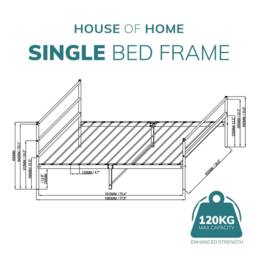 House of Home Single Metal Bed Extra Strong Frame Adult Childs Bedroom White Easy Assembly - thumbnail 3