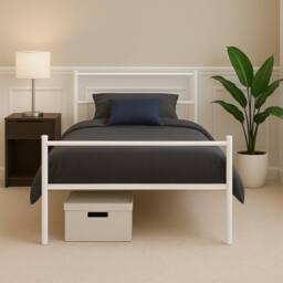 House of Home Single Metal Bed Extra Strong Frame Adult Childs Bedroom White Easy Assembly - thumbnail 1