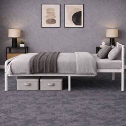 House of Home Single Metal Bed Extra Strong Frame Adult Childs Bedroom White Easy Assembly - thumbnail 8