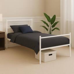 House of Home Single Metal Bed Extra Strong Frame Adult Childs Bedroom White Easy Assembly - thumbnail 2