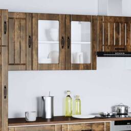 Berkfield Home Kitchen Wall Cabinet with Glass Door Lucca Smoked Oak Engineered Wood in Brown - thumbnail 4